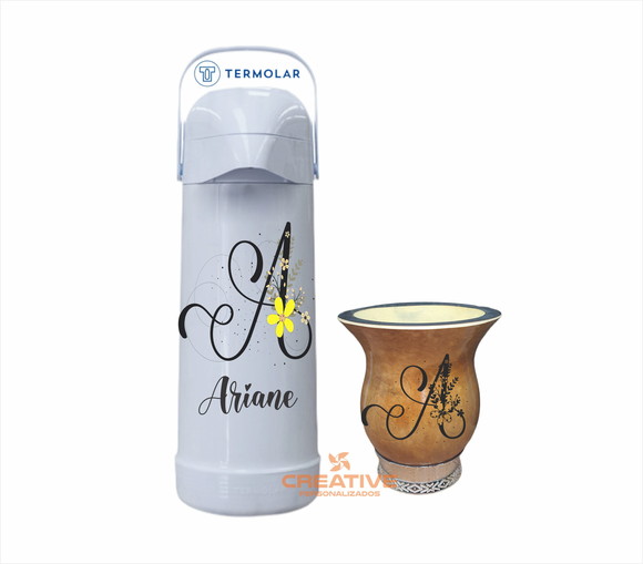Kit chimarrão cuia e garrafa térmica 1L com nome