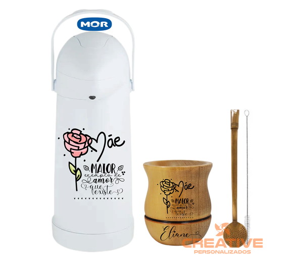 Kit chimarrão cuia, térmica 1L e bomba chima - dia das mães