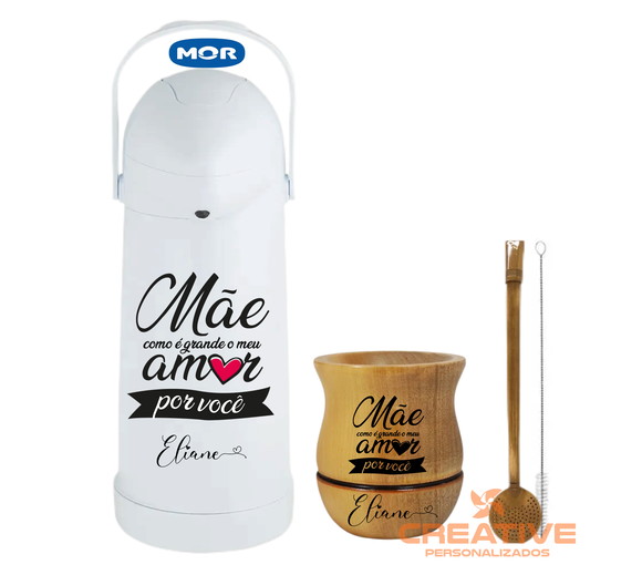Kit chimarrão cuia, térmica 1L e bomba chima - dia das mães