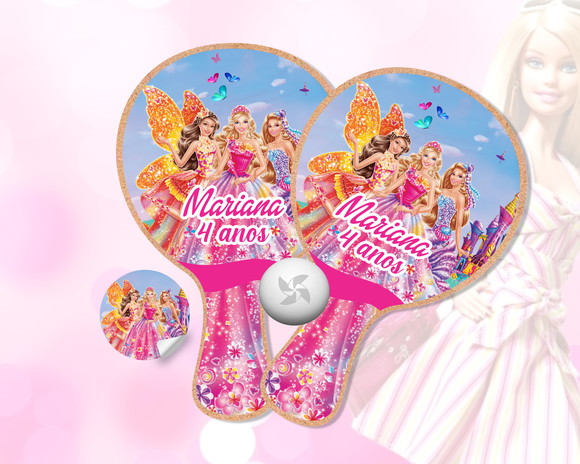 Kit Raquetes Ping Pong, Barbie Personalizado