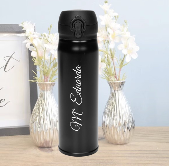 Garrafa térmica de 400ml - personalizada a laser - preta