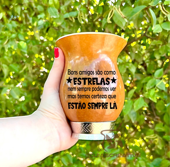 Cuia em porongo com pé prata - presente amizade