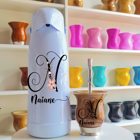 Kit chimarrão com térmica 1.8L - Cuia, bomba inox personaliz