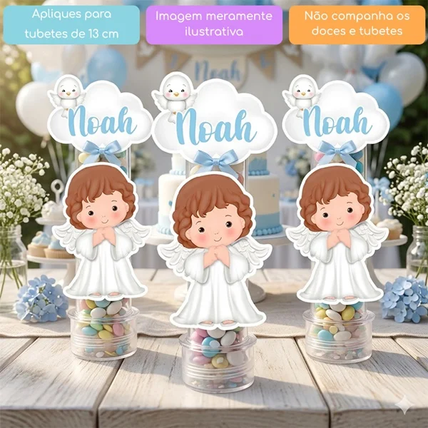 10 Apliques Personalizados Anjinho Lembrancinha Batizado Chá de Bebê Tubete - Imagem 1