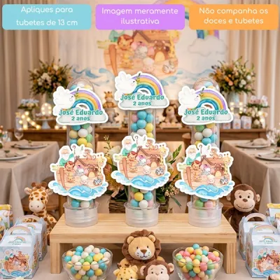 KIT COM 10 APLIQUES ARCA DE NOÉ PARA TUBETES OU OUTRAS LEMBRANCINHAS MENINO OU MENINA