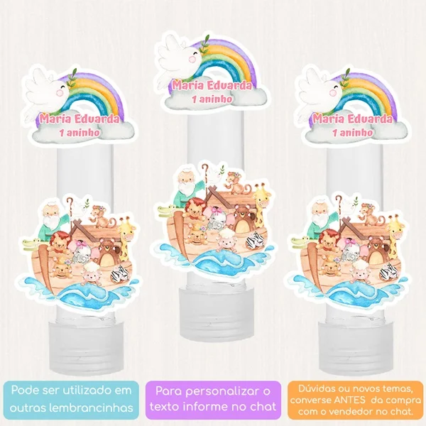 10 Apliques Personalizados Arca de Noé Menina e Menino Lembrancinha Aniversário Chá de bebê Tubete - Imagem 2