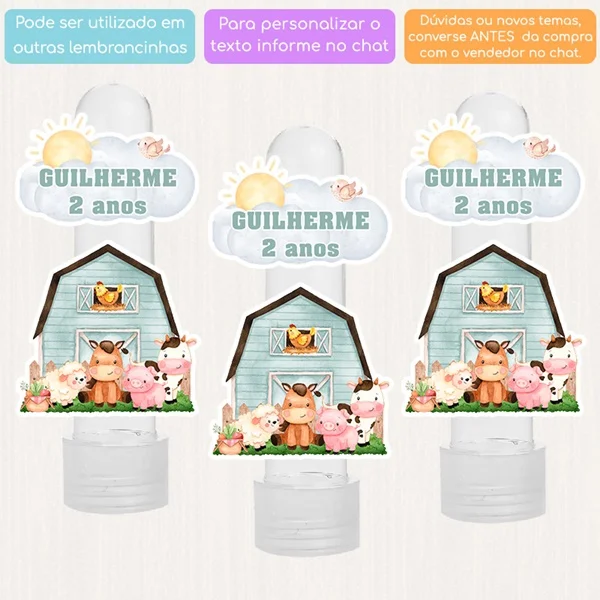 10 Apliques Personalizados Fazendinha Celeiro Azul Lembrancinha Aniversário Chá de bebê Tubete - Imagem 2