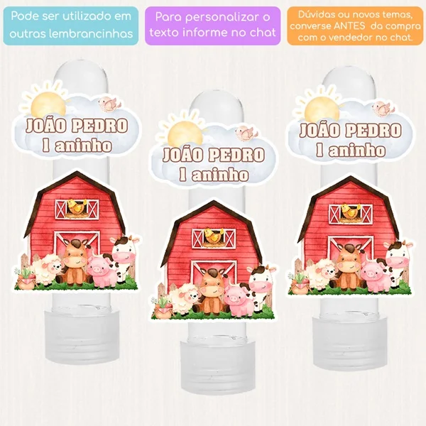 10 Apliques Personalizados Fazendinha Celeiro Vermelho Lembrancinha Aniversário Chá de bebê Tubete - Imagem 2