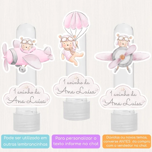 10 Apliques Personalizados Ursinha Aviadora Lembrancinha Chá de bebê Aniversário Tubete - Imagem 2