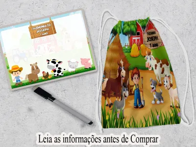 KIt Mochilinha e Lousa Magica lembrancinhas Fazendinha