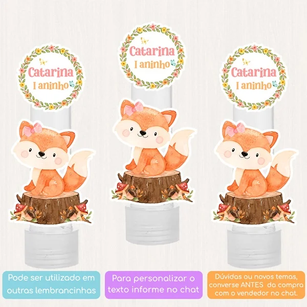 10 Apliques Personalizados Raposinha Lembrancinha Chá de bebê Aniversário Tubete - Imagem 2
