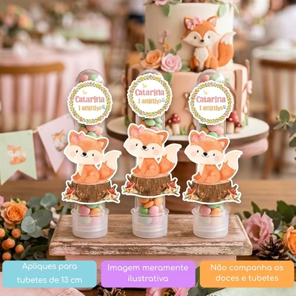 10 Apliques Personalizados Raposinha Lembrancinha Chá de bebê Aniversário Tubete - Imagem 1
