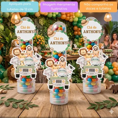 KIT COM 10 APLIQUES JIPE SAFARI AQUARELA MENINO PARA TUBETE OU OUTRAS LEMBRANCINHAS
