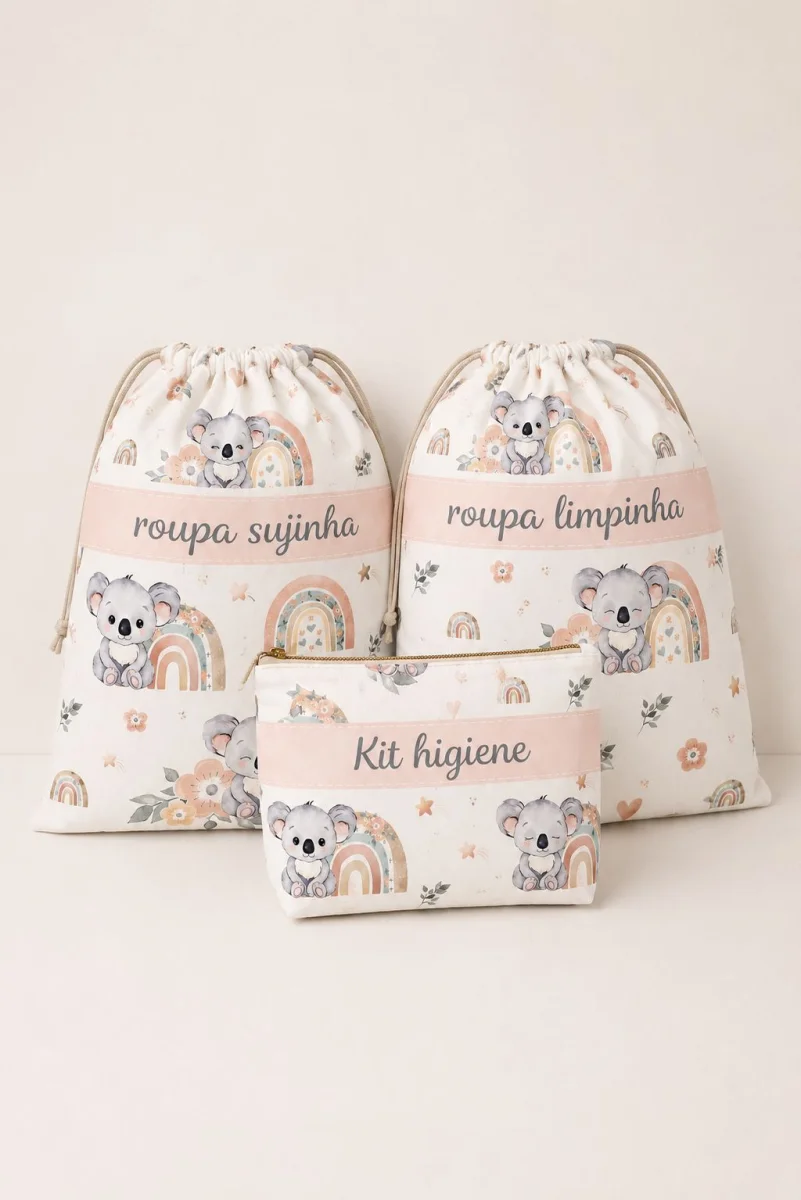 kit creche personalizado com nome saquinho sujinha limpinha necessaire kit 03 peças - Imagem 5