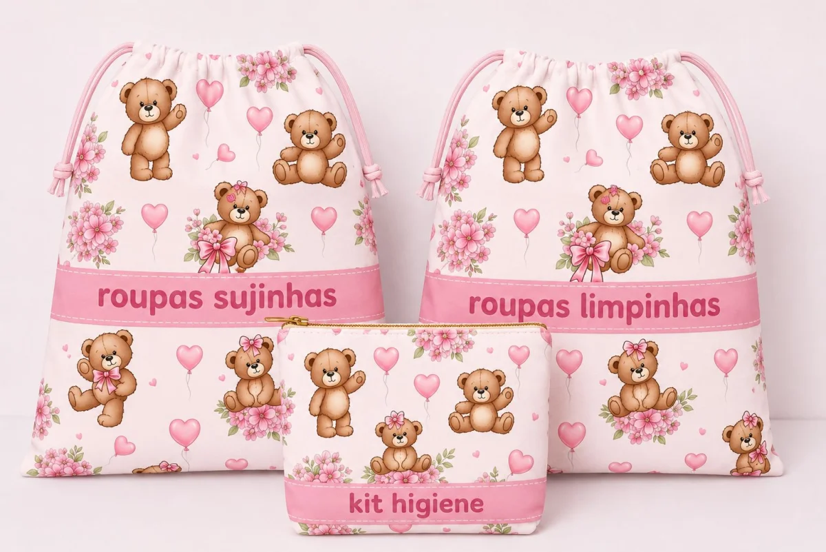 kit creche personalizado com nome saquinho sujinha limpinha necessaire kit 03 peças - Imagem 2