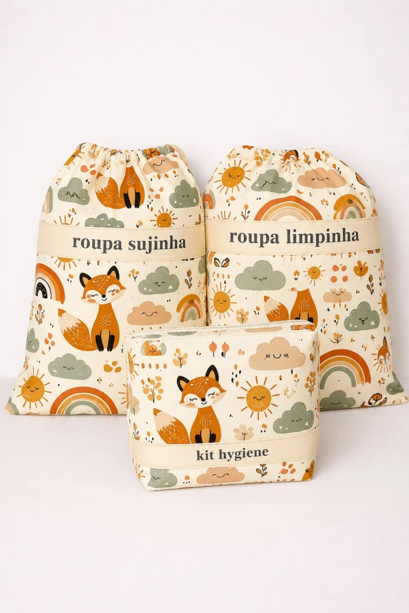 kit creche personalizado com nome saquinho sujinha limpinha necessaire kit 03 peças - Imagem 4