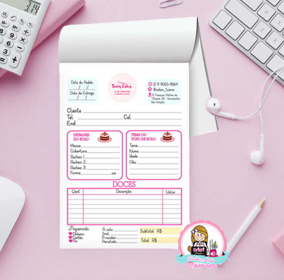 Bloco de Pedidos de Bolo Personalizado