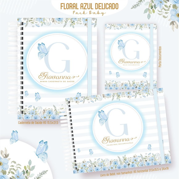 Kit Bebê Monograma Floral Azul