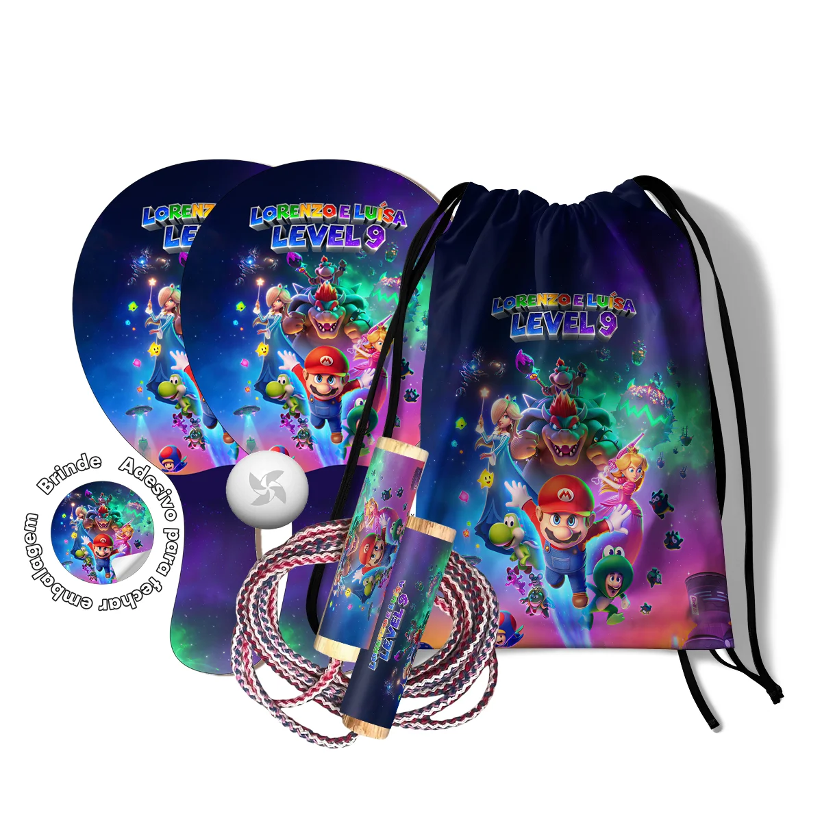 Kit Mochilinha Raquetes e Pula Corda - Super Mario Galaxy