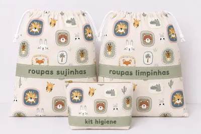 saquinho personalizado safari com nome sujinha limpinha higiene