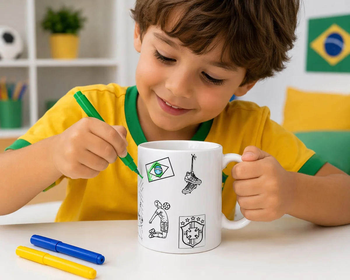 Caneca Infantil para Colorir Copa do Mundo Brasil