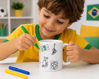 Caneca Infantil para Colorir Copa do Mundo Brasil