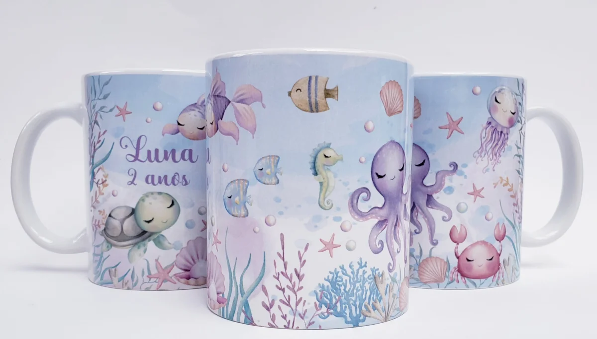 Caneca personalizada aniversario fundo do mar menina