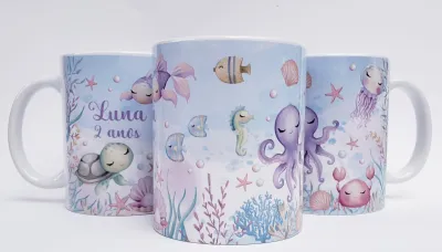 Caneca personalizada aniversario fundo do mar menina