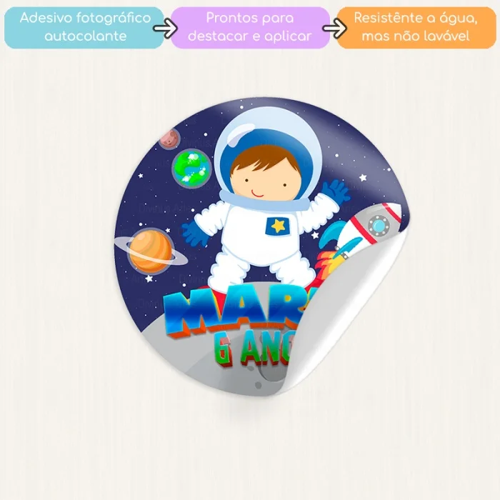 KIT COM 15 ADESIVOS DE 5 CM ASTRONAUTA PARA APLICAR EM DIVERSAS LEMBRANCINHAS - Imagem 3