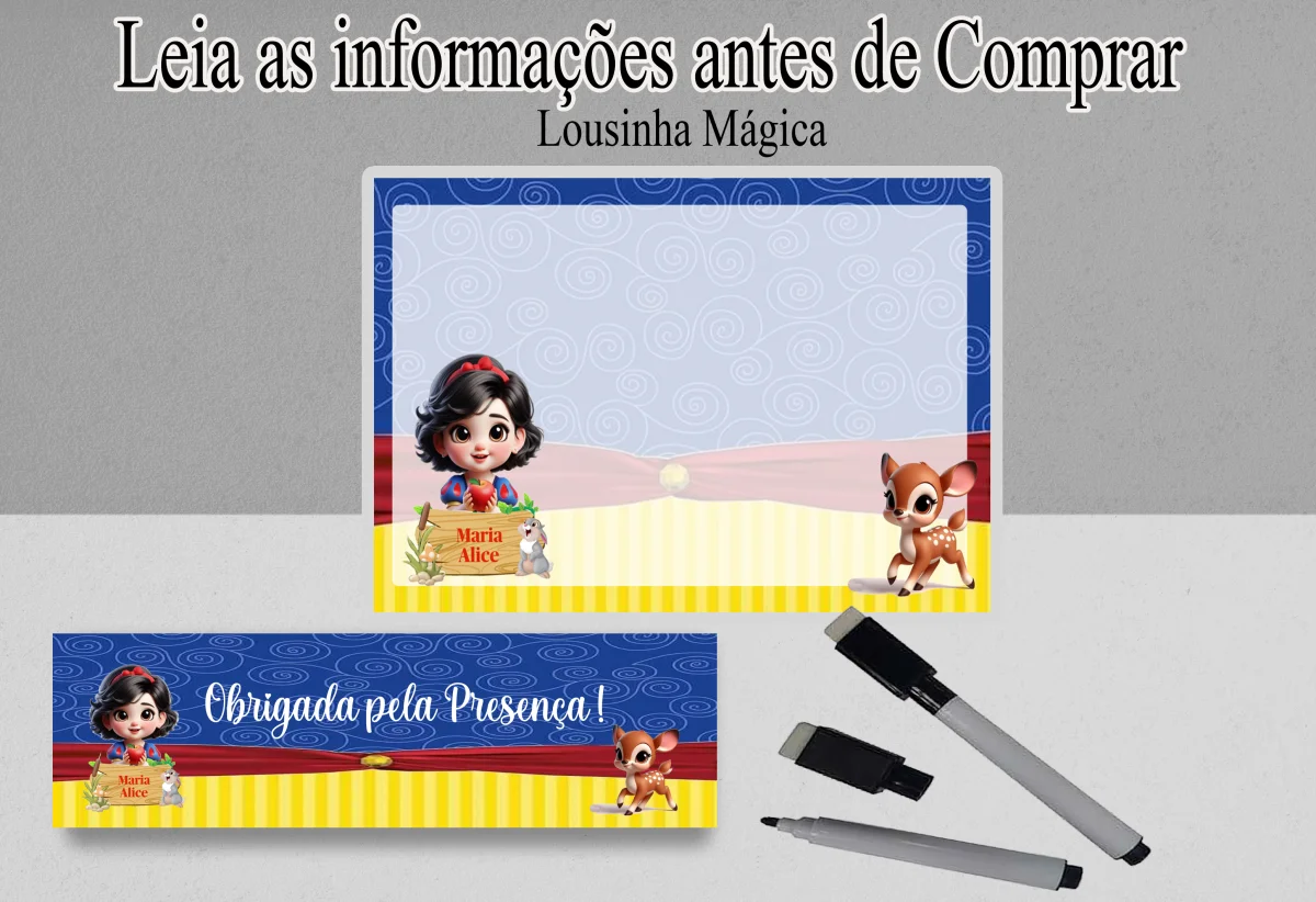 Lousa Magica Perosnalizada para lembrancinhas da Branca de Neve