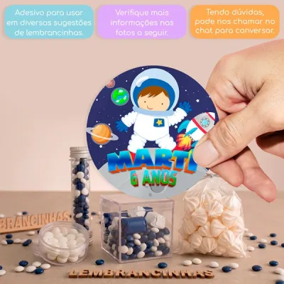 KIT COM 24 ADESIVOS DE 6 CM ASTRONAUTA PARA APLICAR EM DIVERSAS LEMBRANCINHAS