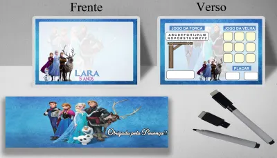 Lousa Mágica personalizada verso  c/ Jogos  lembrancinhas da Frozen