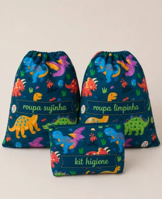 kit creche dinossauro personalizado com nome 03 peças