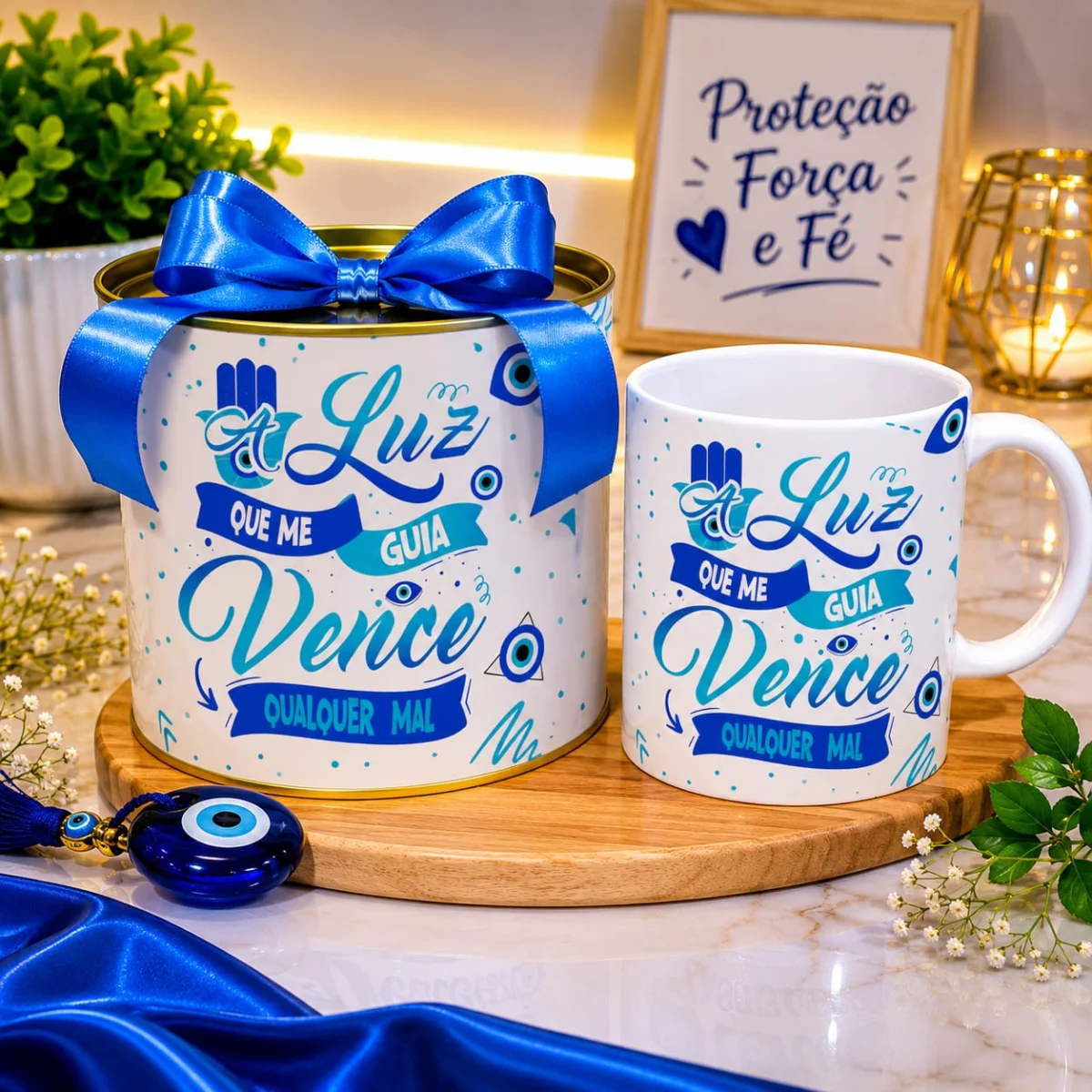 Caneca De Porcelana Mais Tubo Lata Personalizada A Luz Que Me Guia