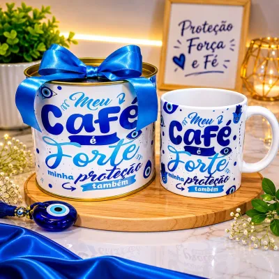Caneca De Porcelana Mais Tubo Lata Personalizada Meu Café É Forte