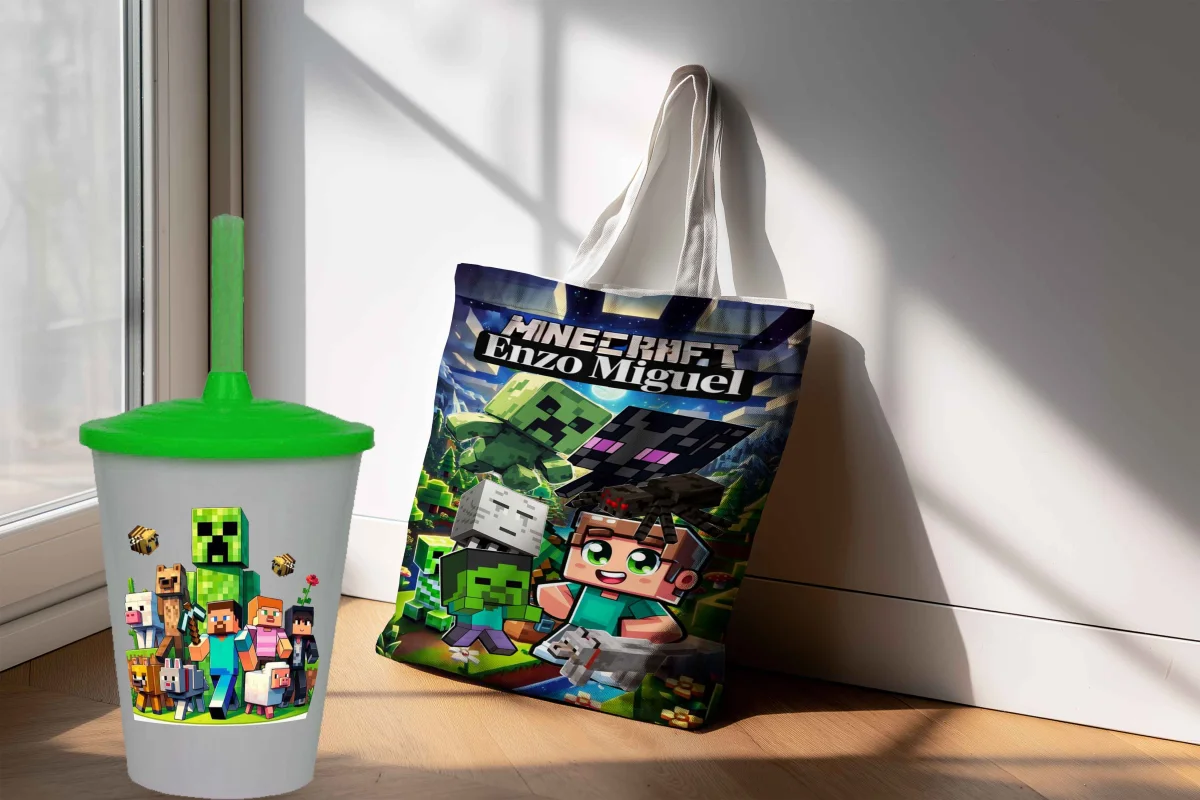 kit Sacola Ecobag e Copo Twister para lembrancinhas do MInecraft - Imagem 4
