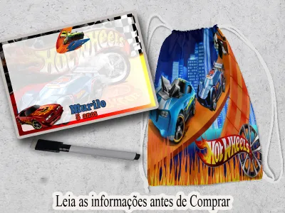 kit Mochilinha e Lousa Magica personalizada Lembrancinhas da Hot Wheels
