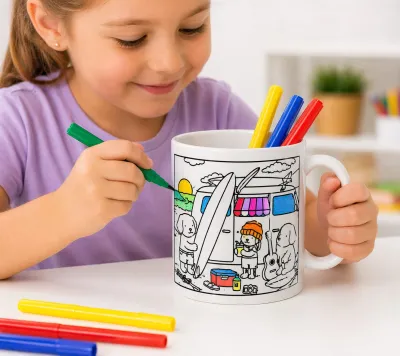 Caneca de Polímero para Colorir | Criança | Presente Criativo | Lembrancinha