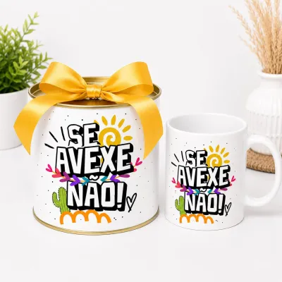 Caneca De Porcelana Mais Tubo Lata Personalizada Se Avexe Não