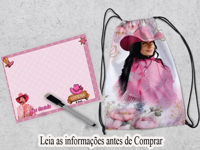 Kit lembrancinhas de Aniversario Mochila e Lousa Magica Personalizada Ana Castela Boiadeira