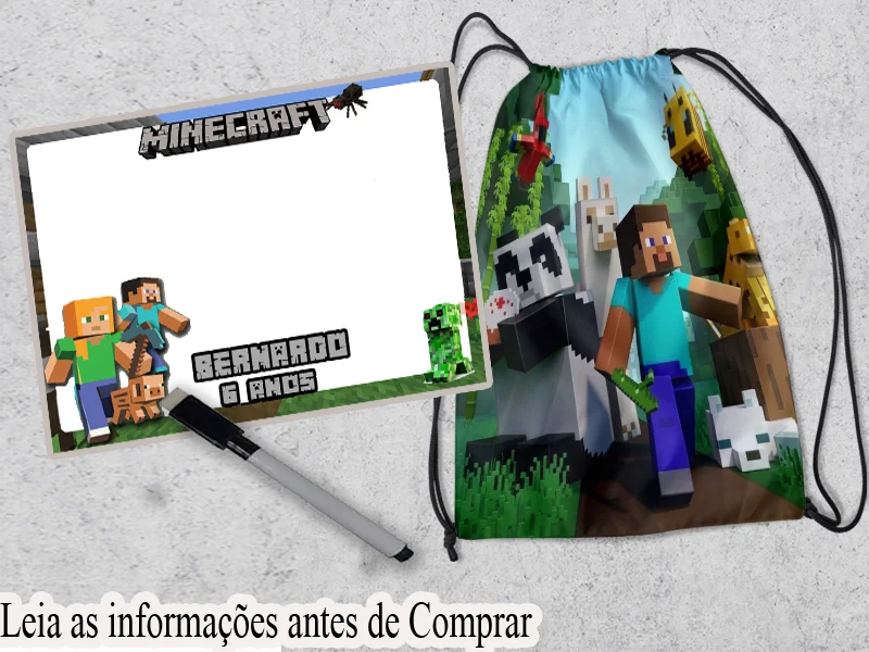 Kit lembrancinhas de Aniversario Mochila e Lousa Magica Personalizada Minecraft