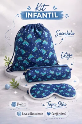 kit infantil 03 peças sacochila tapa olho estojo