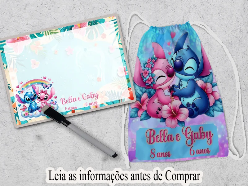 Kit lembrancinhas de Aniversario Mochila e Lousa Magica Personalizada do Stitch