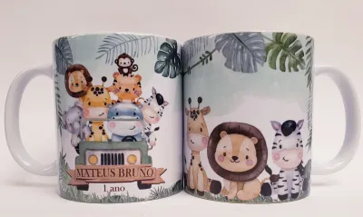 Caneca personalizada aniversario safari