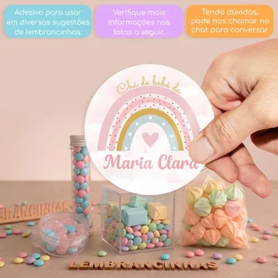 KIT COM 24 ADESIVOS DE 4 CM ARCO ÍRIS COR DE ROSA MENINA PARA APLICAR EM DIVERSAS LEMBRANCINHAS