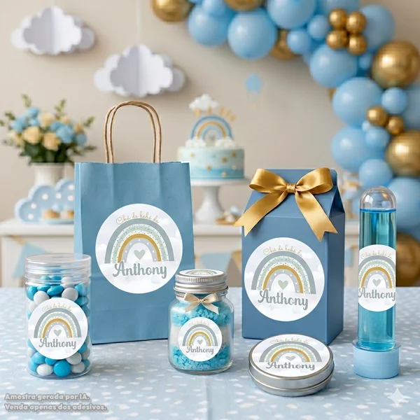 KIT COM 15 ADESIVOS DE 5 CM ARCO ÍRIS MENINO PARA APLICAR EM DIVERSAS LEMBRANCINHAS - Imagem 2