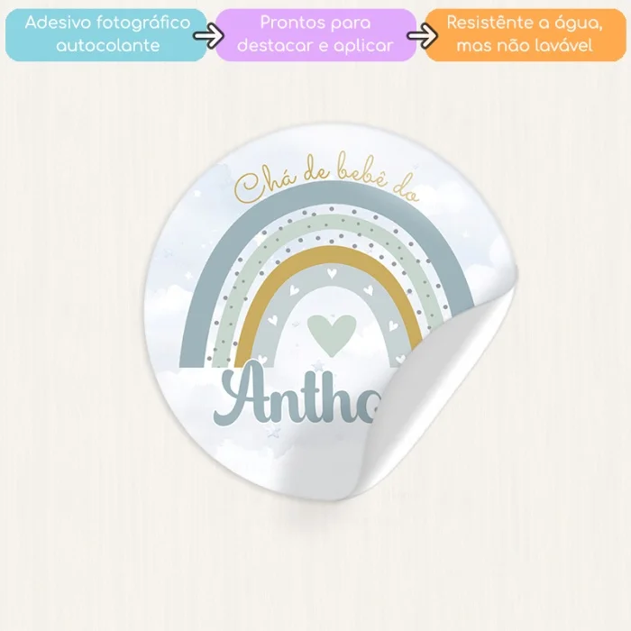 KIT COM 24 ADESIVOS DE 4 CM ARCO ÍRIS MENINO PARA APLICAR EM DIVERSAS LEMBRANCINHAS - Imagem 3