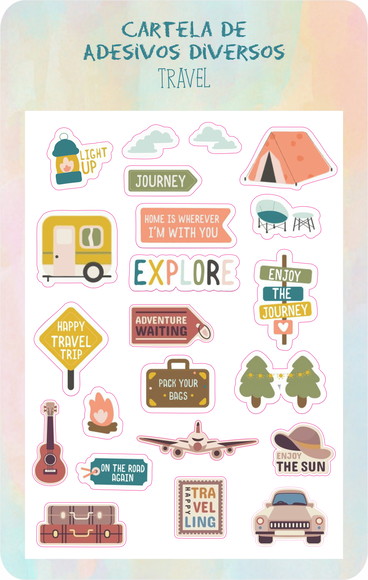 Cartela de Adesivos Autocolantes - Travel