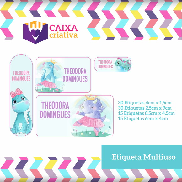 Kit Etiquetas Adesivas - Dinossauro Menina