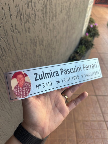 Placa Cemitério - Memorial em Inox com Impressão Uv - 5,3x23